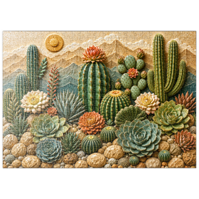 Darstellung des Puzzle Motivs Keramik-Kaktusgarten „Blüte“ - Puzzleteile: 500