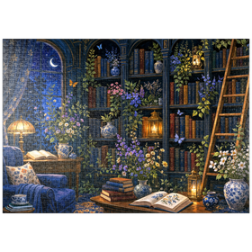 Darstellung des Puzzle Motivs Botanische Mitternachtsbibliothek – Leuchten - Puzzleteile: 1000