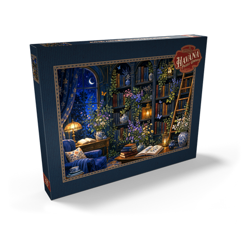 Darstellung des Puzzle Motivs Botanische Mitternachtsbibliothek – Leuchten     Botanical Midnight Library Glow 100 Puzzle Schachtel Ansicht2