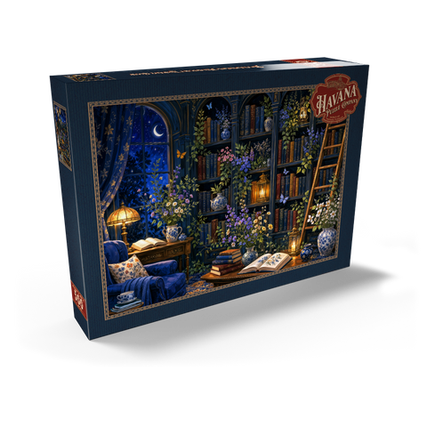 Darstellung des Puzzle Motivs Botanische Mitternachtsbibliothek – Leuchten     Botanical Midnight Library Glow 500 Puzzle Schachtel Ansicht2