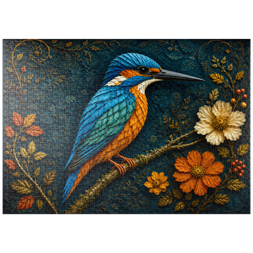 Darstellung des Puzzle Motivs puzzleplate Autumn Leaf Kingfisher Garden 1000 Puzzle