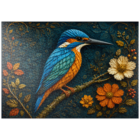 Darstellung des Puzzle Motivs Garten der Herbstblatt-Eisvögel puzzleplate Autumn Leaf Kingfisher Garden 1000 Puzzle