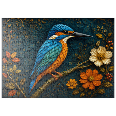 Darstellung des Puzzle Motivs puzzleplate Autumn Leaf Kingfisher Garden 200 Puzzle