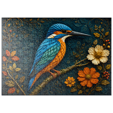 Darstellung des Puzzle Motivs Garten der Herbstblatt-Eisvögel puzzleplate Autumn Leaf Kingfisher Garden 200 Puzzle