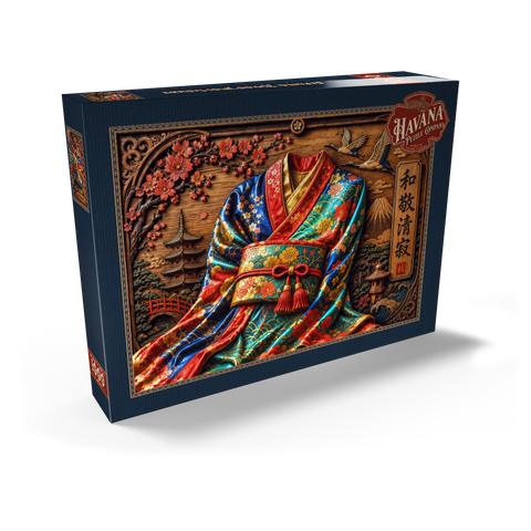 Darstellung des Puzzle Motivs Japanischer Kimono – Eleganz aus Holz     Japanese Kimono Wood Elegance 1000 Puzzle Schachtel Ansicht2