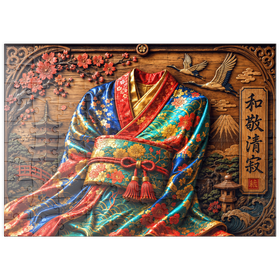 Darstellung des Puzzle Motivs Japanischer Kimono – Eleganz aus Holz - Puzzleteile: 100