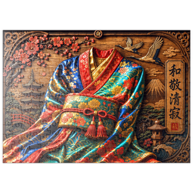 Darstellung des Puzzle Motivs Japanischer Kimono – Eleganz aus Holz - Puzzleteile: 200