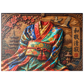 Darstellung des Puzzle Motivs Japanischer Kimono – Eleganz aus Holz - Puzzleteile: 500