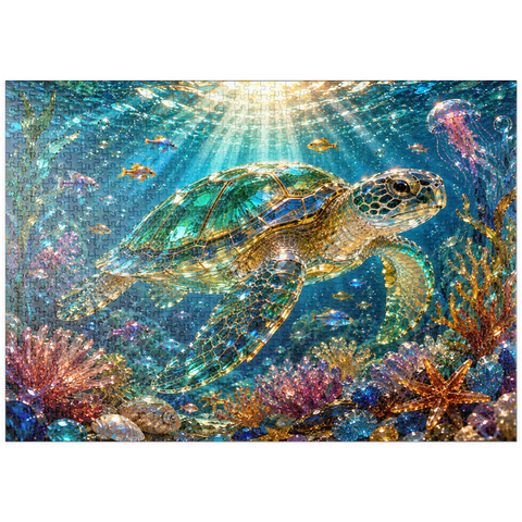 Darstellung des Puzzle Motivs Leuchtendes Glas-Schildkrötenriff puzzleplate Luminous Glass Turtle Reef 1000 Puzzle