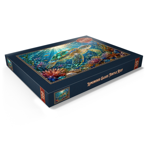Darstellung des Puzzle Motivs Leuchtendes Glas-Schildkrötenriff Luminous Glass Turtle Reef 100 Puzzle Schachtel Ansicht1