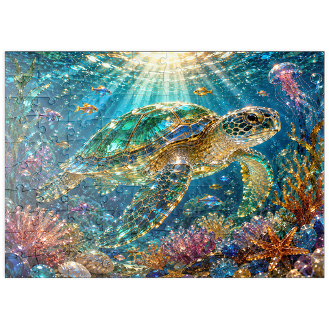 Darstellung des Puzzle Motivs Leuchtendes Glas-Schildkrötenriff puzzleplate Luminous Glass Turtle Reef 100 Puzzle