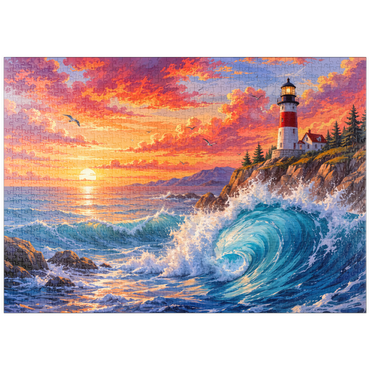 Darstellung des Puzzle Motivs puzzleplate New England Lighthouse Sunset 1000 Puzzle