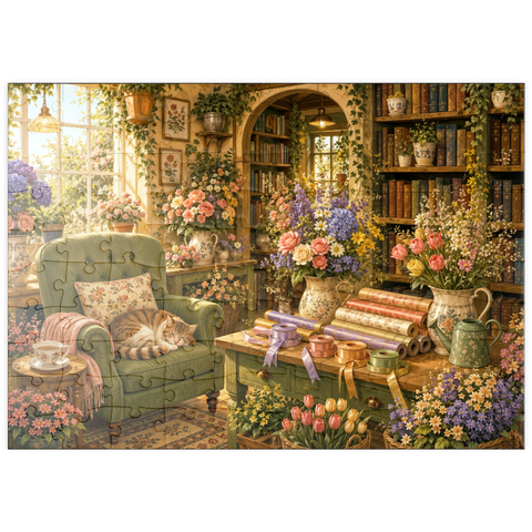 Darstellung des Puzzle Motivs Die Ecke der „Secret Flower“-Buchhandlung puzzleplate Secret Flower Bookshop Corner 100 Puzzle