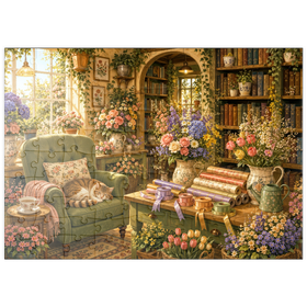 Darstellung des Puzzle Motivs Die Ecke der „Secret Flower“-Buchhandlung - Puzzleteile: 100