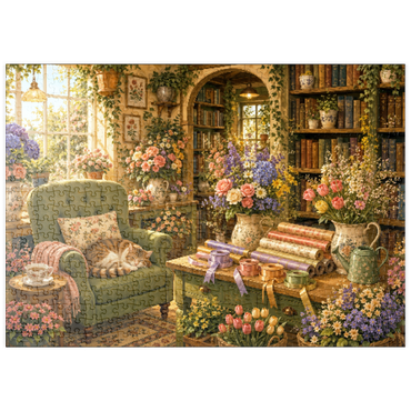 Darstellung des Puzzle Motivs puzzleplate Secret Flower Bookshop Corner 500 Puzzle