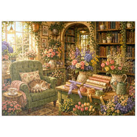 Darstellung des Puzzle Motivs Die Ecke der „Secret Flower“-Buchhandlung - Puzzleteile: 500