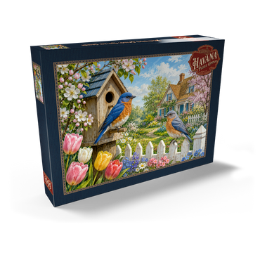 Darstellung des Puzzle Motivs Bluebird Spring Cottage Garden 1000 Puzzle Schachtel Ansicht2