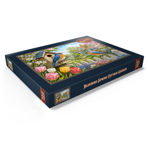 Darstellung des Puzzle Motivs Bluebird – Frühlingsgarten im Landhausstil Bluebird Spring Cottage Garden 200 Puzzle Schachtel Ansicht1