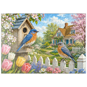 Darstellung des Puzzle Motivs Bluebird – Frühlingsgarten im Landhausstil - Puzzleteile: 200