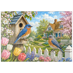 Darstellung des Puzzle Motivs Bluebird – Frühlingsgarten im Landhausstil - Puzzleteile: 500