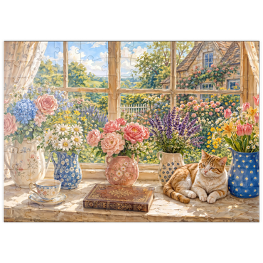 Darstellung des Puzzle Motivs puzzleplate Cottage Window Bouquet Garden Charm 100 Puzzle