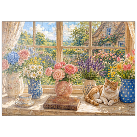 Darstellung des Puzzle Motivs Gartenanhänger „Fensterblumenstrauß im Landhausstil“ - Puzzleteile: 200