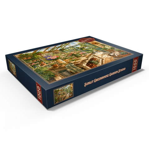 Darstellung des Puzzle Motivs Sonnenverwöhntes Gewächshaus-Gartenstudio Sunlit Greenhouse Garden Studio 1000 Puzzle Schachtel Ansicht1