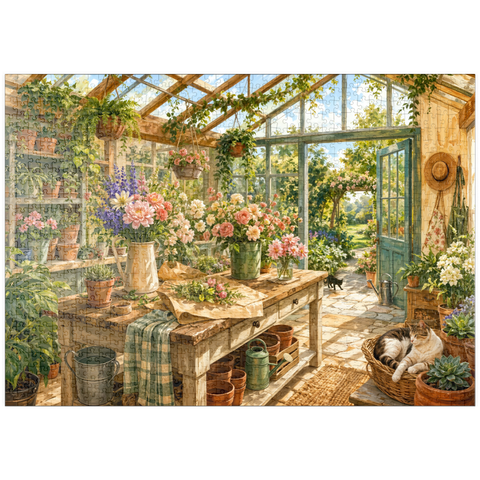 Darstellung des Puzzle Motivs Sonnenverwöhntes Gewächshaus-Gartenstudio puzzleplate Sunlit Greenhouse Garden Studio 1000 Puzzle