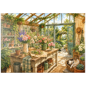 Darstellung des Puzzle Motivs Sonnenverwöhntes Gewächshaus-Gartenstudio - Puzzleteile: 1000