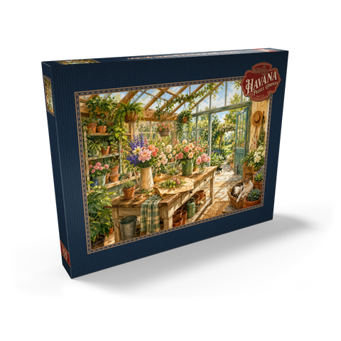 Darstellung des Puzzle Motivs Sonnenverwöhntes Gewächshaus-Gartenstudio Sunlit Greenhouse Garden Studio 100 Puzzle Schachtel Ansicht2