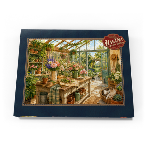 Darstellung des Puzzle Motivs Sonnenverwöhntes Gewächshaus-Gartenstudio Sunlit Greenhouse Garden Studio 100 Puzzle Schachtel Ansicht3