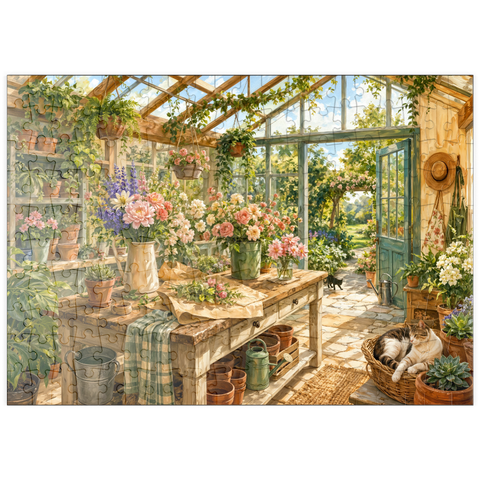 Darstellung des Puzzle Motivs Sonnenverwöhntes Gewächshaus-Gartenstudio puzzleplate Sunlit Greenhouse Garden Studio 200 Puzzle