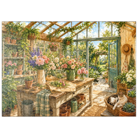 Darstellung des Puzzle Motivs Sonnenverwöhntes Gewächshaus-Gartenstudio puzzleplate Sunlit Greenhouse Garden Studio 500 Puzzle