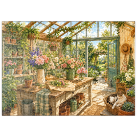 Darstellung des Puzzle Motivs Sonnenverwöhntes Gewächshaus-Gartenstudio - Puzzleteile: 500