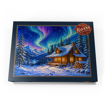Darstellung des Puzzle Motivs Northern Lights Cabin Winter Serenity 1000 Puzzle Schachtel Ansicht3