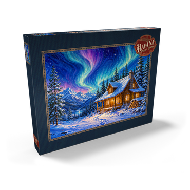 Darstellung des Puzzle Motivs Northern Lights Cabin Winter Serenity 100 Puzzle Schachtel Ansicht2