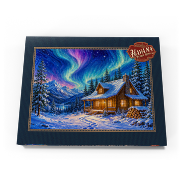 Darstellung des Puzzle Motivs Northern Lights Cabin Winter Serenity 100 Puzzle Schachtel Ansicht3