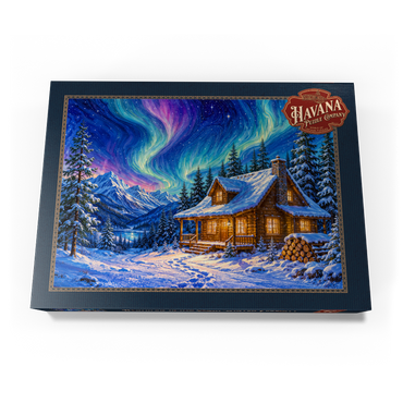 Darstellung des Puzzle Motivs Northern Lights Cabin Winter Serenity 500 Puzzle Schachtel Ansicht3