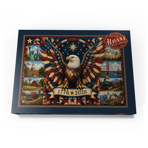 Darstellung des Puzzle Motivs American Eagle Heritage-Steppdecke American Eagle Heritage Quilt 1000 Puzzle Schachtel Ansicht3