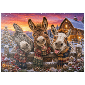 Darstellung des Puzzle Motivs Weihnachts-Esel mit Winterschals - Puzzleteile: 1000