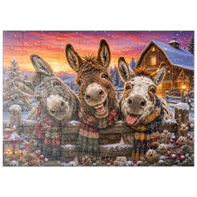 Darstellung des Puzzle Motivs Weihnachts-Esel mit Winterschals - Puzzleteile: 100