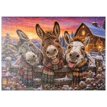 Darstellung des Puzzle Motivs puzzleplate Christmas Donkeys with Winter Scarves 200 Puzzle
