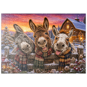 Darstellung des Puzzle Motivs Weihnachts-Esel mit Winterschals - Puzzleteile: 200