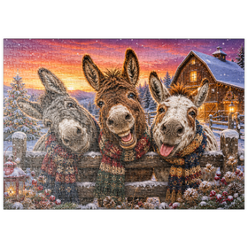 Darstellung des Puzzle Motivs Weihnachts-Esel mit Winterschals - Puzzleteile: 500