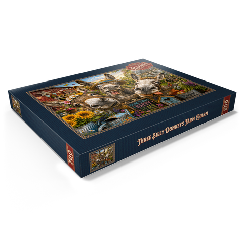 Darstellung des Puzzle Motivs Charm der drei albernen Esel Three Silly Donkeys Farm Charm 200 Puzzle Schachtel Ansicht1