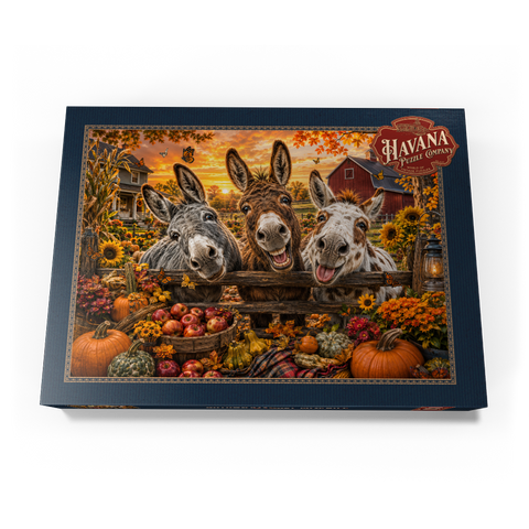 Darstellung des Puzzle Motivs Herbstliche Streiche der Esel Autumn Donkey Mischief 1000 Puzzle Schachtel Ansicht3