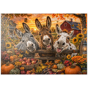 Darstellung des Puzzle Motivs Herbstliche Streiche der Esel - Puzzleteile: 1000