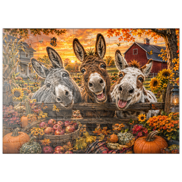 Darstellung des Puzzle Motivs puzzleplate Autumn Donkey Mischief 100 Puzzle