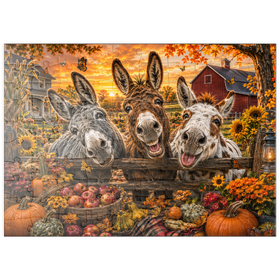 Darstellung des Puzzle Motivs Herbstliche Streiche der Esel - Puzzleteile: 100