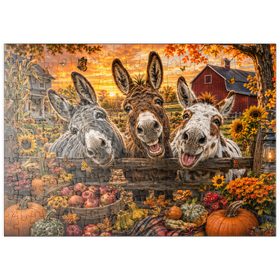 Darstellung des Puzzle Motivs Herbstliche Streiche der Esel - Puzzleteile: 200